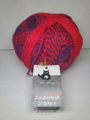 Schoppel Zauberball Stärke 6 Sock Yarn 75% Virgin Wool 25% Nylon Red Purple Ball