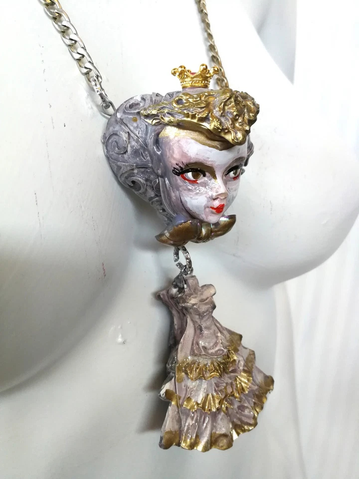 Gioiello Collana Art Deco Pendaglio Lusso Testa da Bambola Principessa Anastasia - Immagine 4 di 4