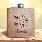 Holz Flachmann mit Namens Gravur und Edelweiß! Persönliches Geschenk Wunschname