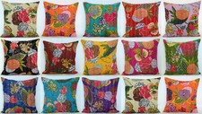 16'' INDIAN CUSHION COVER PILLOW CASE KANTHA WORK FLORAL ETHNIC THROW DECOR ART