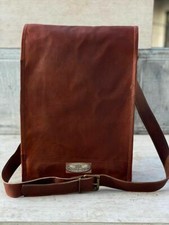 Vintage Leather Satchel Messenger Laptop Briefcase Bag 15 Inch Vertical Men's