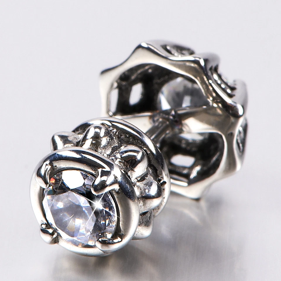 Silver stud crystal earring stainless steel spider web double side wear SINGLE Foto 2 de 3