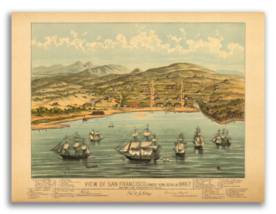 San Francisco California 1846 Historic Panoramic Town Map - 18x24