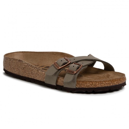 BIRKENSTOCK ALMERE WOMEN'S CROSSED FLIP FLOPS STONE | eBay