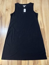Christopher & Banks Sleeveless Tank Dress Large V Neck Knee Length Black NWT