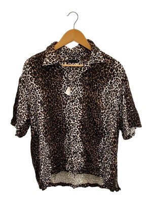 MINEDENIM Short Sleeve Shirt 2 Cupro Yellow Leopard Open Collar  