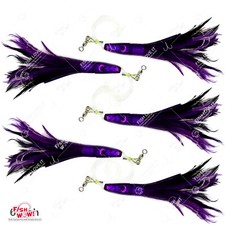 5pcs Fish WOW! 6" Tuna Feather Jet bullet Rigged Fishing Big Game Lures Purple