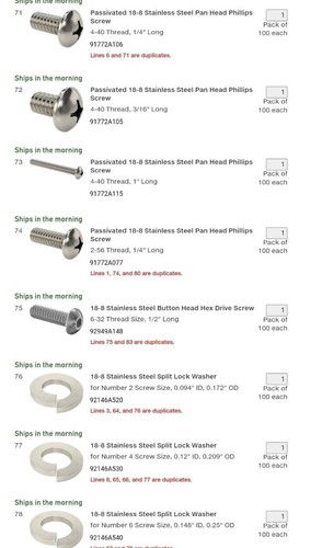 New MIXED LOTS - MCMASTER -CARR SPARE PARTS **** SEE details IN DESCRIPTION
