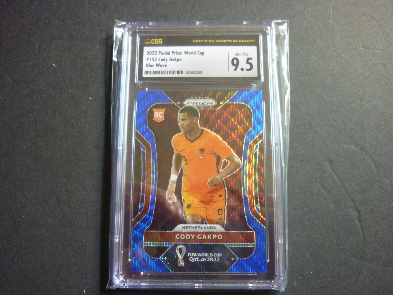 Cody Gakpo 2022 Panini Prizm World Cup, #153 RC Blue Wave 150/199 CSG9.5