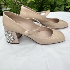 Miu Miu Prada Crystal Jeweled Mary Jane Nude Pumps Shoes Size 6 1/2