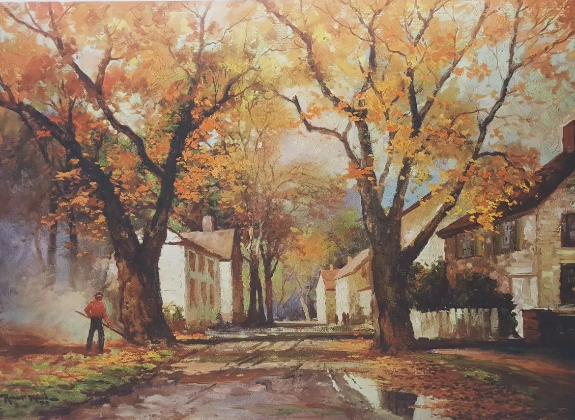 Vintage Lithograph Art Print Robert Wood Golden Maples