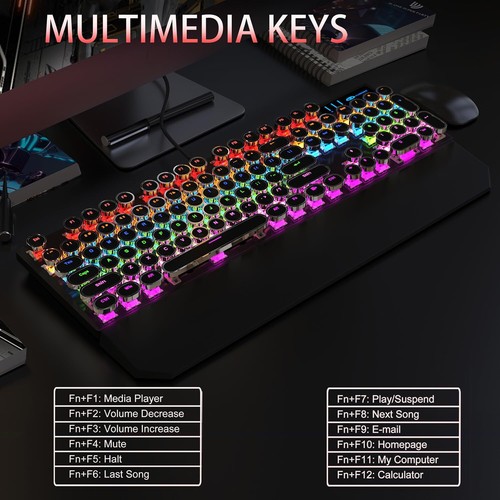 Typewriter Style Mechanical Gaming Keyboard Black Retro Punk Gaming Keyboard ... - Picture 5 of 9