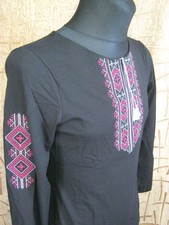 Ukrainian Vyshyvanka T-Shirt for Women Girls Black color Long sleeve