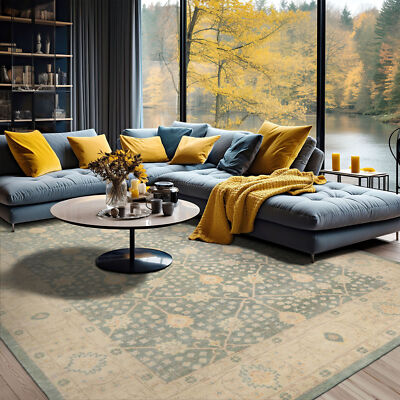 LoomBloom Multi Size Green Hand Knotted Oushak Stone Wash Wool Area Rug