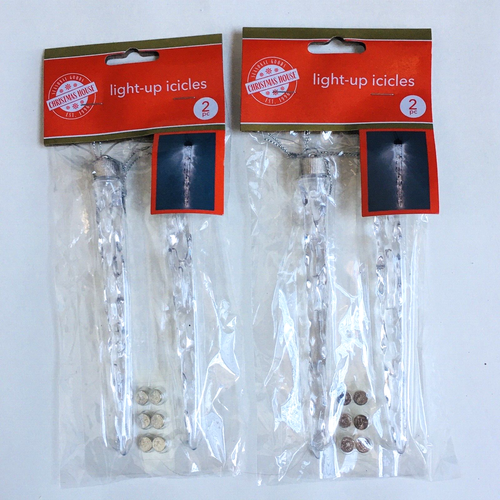 LED LIGHT UP Clear Plastic ICICLE Ornaments 2 packs (4 pcs total