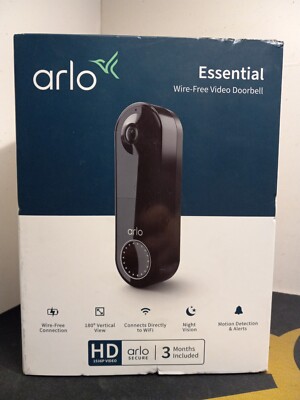 Arlo Essential Wireless Video Smart Doorbell - Black (AVD2001B-100NAS) Brand New