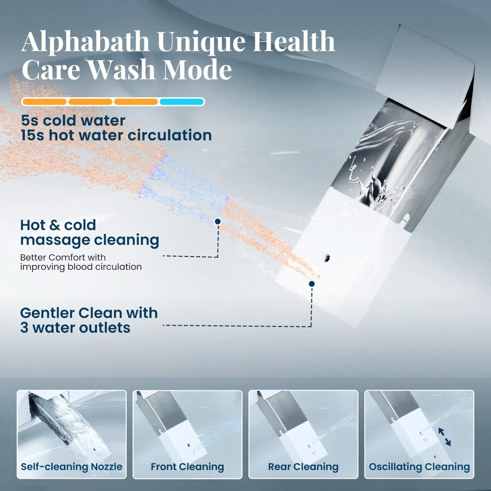 Electric Smart Toilet Bidet Foot Sensor Auto Tankless Heated Flush Night Lights - Image 2 of 4