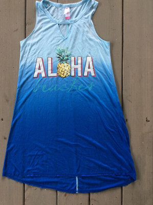 Teen Girl Juniors XS 0-2 Pineapple Nighty Nightgown Blue Aloha Beaches NOBO No B
