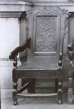 17th c. English Oak Arm Chair, Magic Lantern Glass Slide
