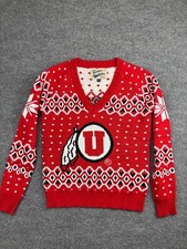 University of Utah Utes Christmas Sweater Men's M Red V Neck Campus Specialties