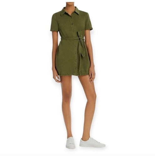 BlankNYC Women's Green Cotton Button Front Sash Belted Twill Mini Dress Size S - Picture 3 of 6