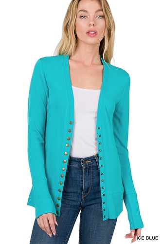 Women Snap Button Front V-Neck Soft Stretch Rayon Blend Fabric Sweater Cardigan - Picture 54 of 64