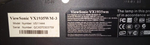 Viewsonic LCD Monitor VX1935WM-3 AS IS Working with PINK HUE Good cosmetics - Picture 3 of 5