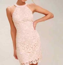 Lulus Peach Floral Crochet Lace Halter Dress Sz Large Lined Romantic Cottagecore