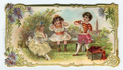 Oblaten scrap die cut chromo Prägekarte Seide Kinder  12,7 cm