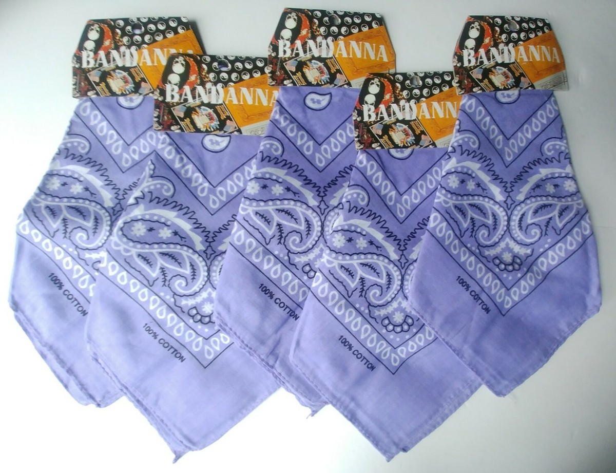 5) 100% COTTON BANDANA - 22X22 LAVENDER PAISLEY MASK HANKERCHIEF
