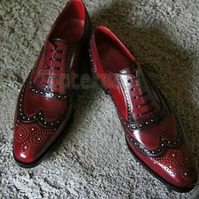 Handmade Men's Leather Oxford Maroon Party Wear Wing Tip Brogue Toe Shoes-801