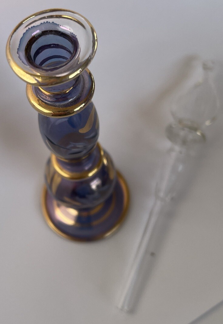 Perfume Bottle Blown Glass Bottle Blue And Gold. 6&rdquo;Tall.