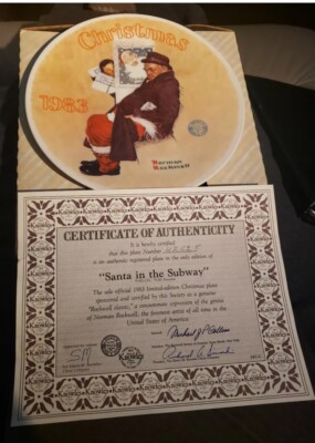 1983 Unopened Sealed Mint Norman Rockwell  Santa in the Subway  Christmas Plate 
