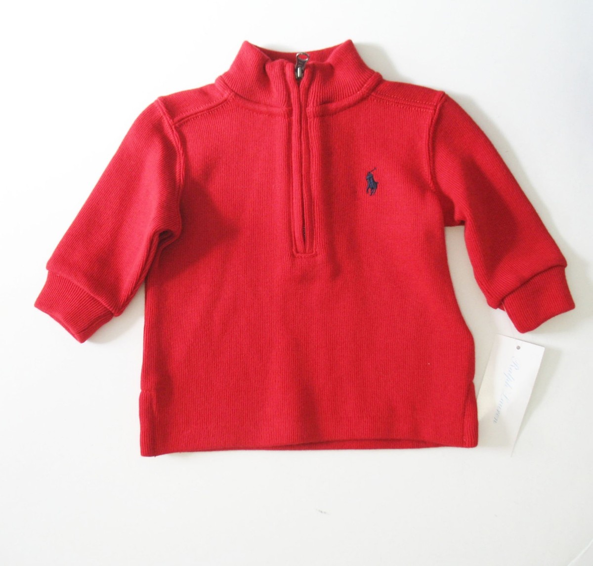 Ralph Lauren Baby Boys Half Zip Sweater Martin Red Sz 6M NWT