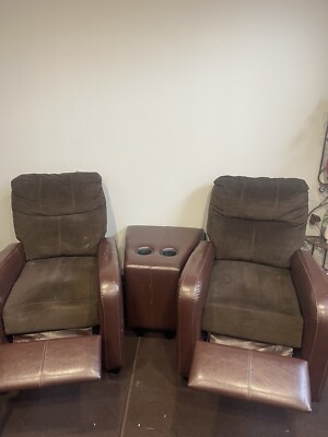 3pc . Brown Recliner Set & Table