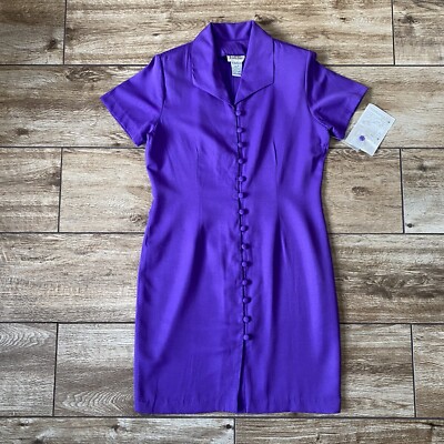 Jennifer James Vintage Purple Dress Women's Size 12 Button Front Short  Sleeve | eBay
