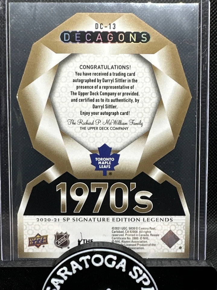 2020-21 Upper Deck SP Legends  #DC-13 Darryl Sittler Decagons Gold Auto Leafs - Image 4 of 4