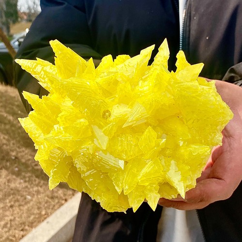 3.41LB Rare yellow sulfur crystal quartz crystal mineral specimen - 第 2/15 張圖片