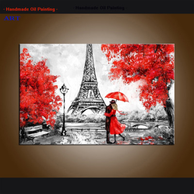 Modern Decor Paris Oil Painting Repro Eiffel Tower Red Umbrella Canvas Wall Art Ebay