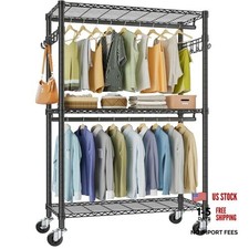 Heavy Duty Rolling Garment Rack 3 Tiers Adjustable Wire Shelving R2 Plus Black