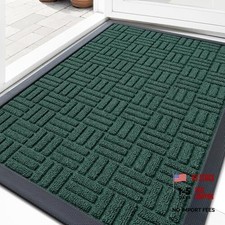 Front Door Mat Outside Entrance 33x21, Maze 33" x 21" Rectangular Black Green