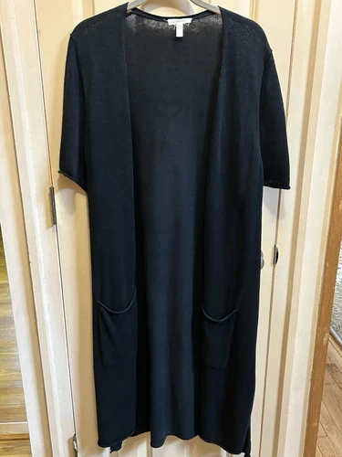 Cárdigan de algodón orgánico negro tejido plumero suéter vestido Eileen Fisher 2X 1X XL - Imagen 1 de 9