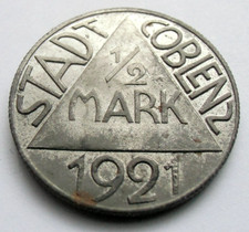 (646) RARE NOTGELD  COIN  1/2 MARK - 1921 - CITY  OF COBLENZ