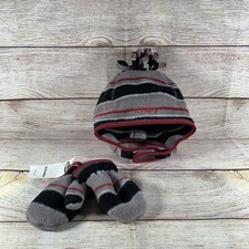 Old Navy Toddler 12-24 Months Winter Fleece Hat Mittens Set Gray Black Red