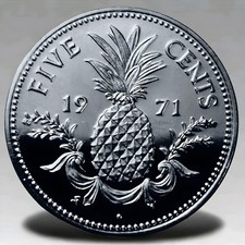 UNC 1971 BAHAMAS UK 5 Cents Coin Fish Marine PINEAPPLE GARLAND NP0375