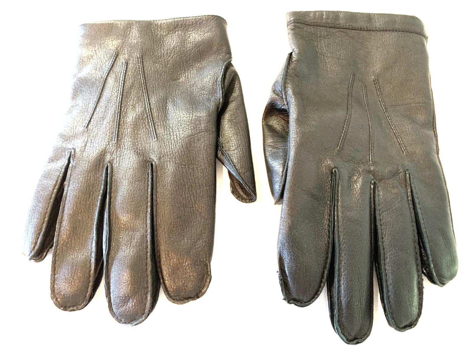 FOWNES Men's Black Gloves Genuine Leather Beige Wool Lined Vented Size Large