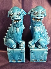 Cani Foo cinesi vintage in blu turchese. 10" alto x 3,5" largo. Bellissimo.