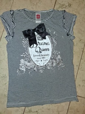C&A C A Here + There Mädchen Top Shirt Gr.  134 140 kurzärmlig gestreift schwarz