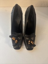 Gucci Black Leather Bamboo Tassel Stiletto Slip-On Pumps Women's Size  6.5