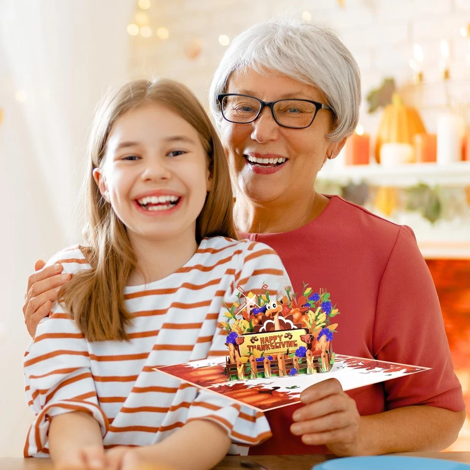 ПОЗДРАВИТЕЛЬНОЕ ИСКУССТВО Индейка День благодарения открытка всплывающий, счастливый День благодарения всплывающая карта, Fal - Изображение 3 из 4